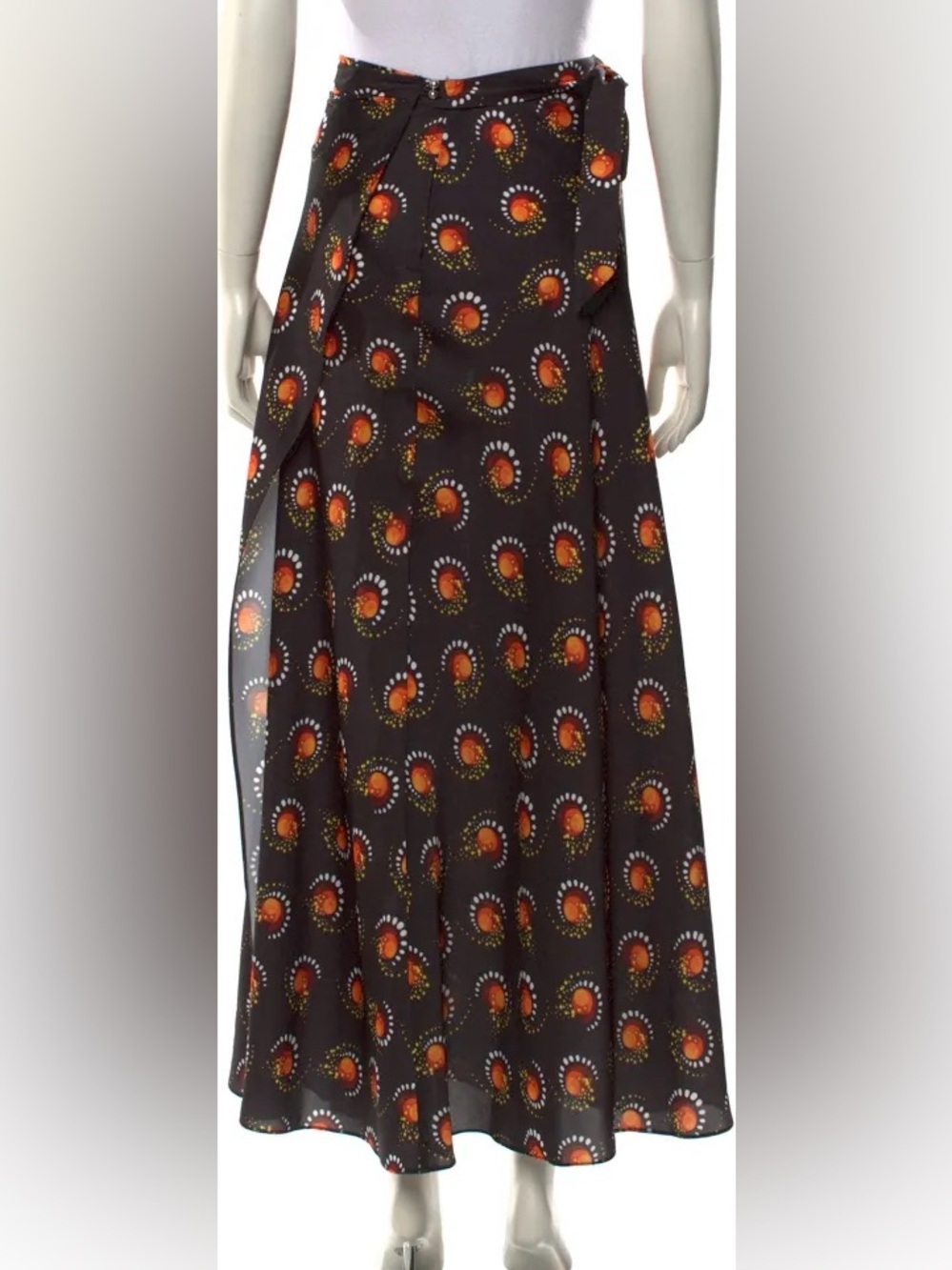 Paco Rabanne Black Maxi Skirt with Orange Sunburst Firework Print